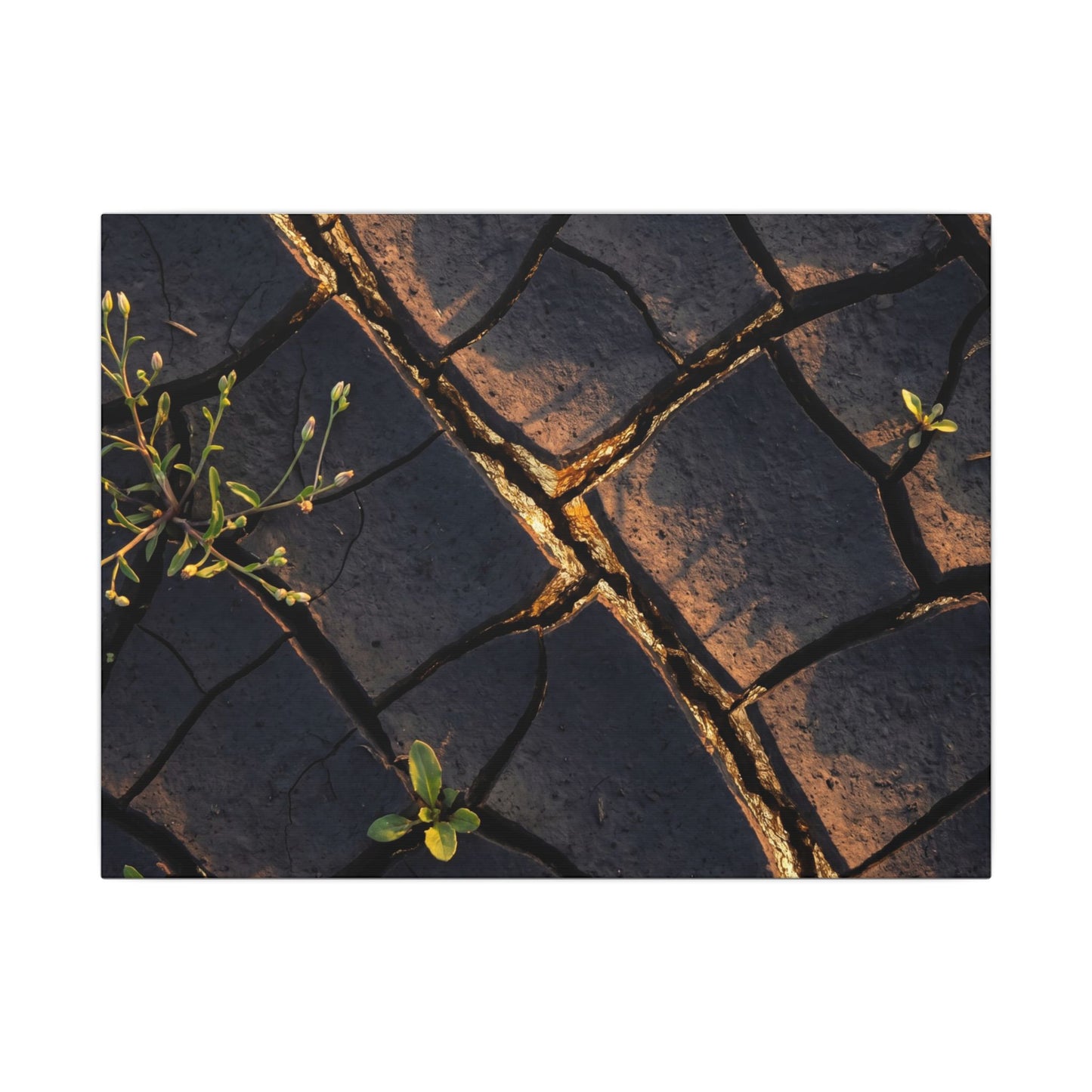 Kintsugi Cracked Earth in Golden Hour | Gold Vein Canvas Art