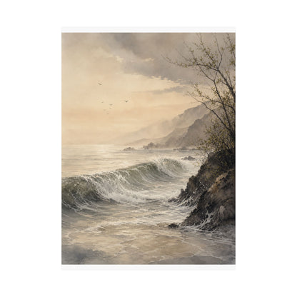 Warm Ocean Wave Wall Art Print - Watercolor Japandi