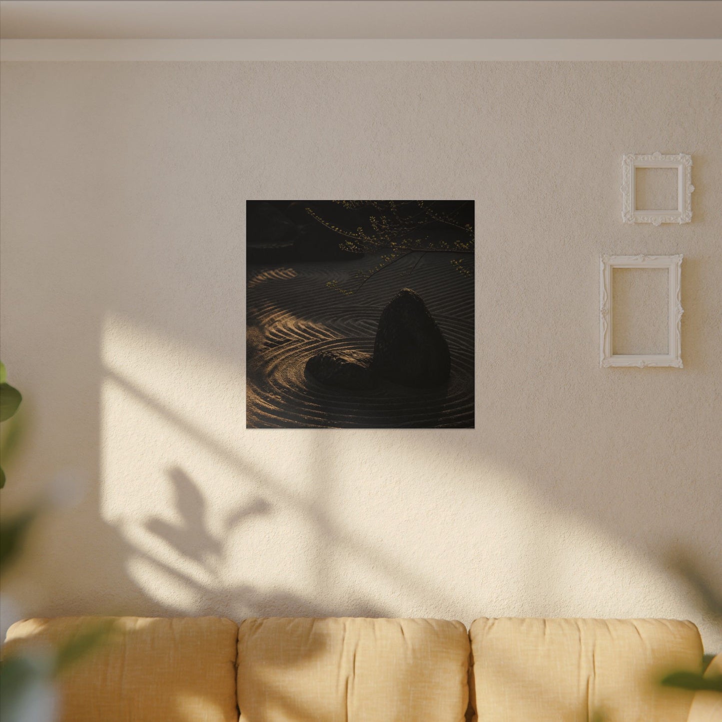 Ma Rock Garden Canvas Art - Dark Japandi Shadow Zen