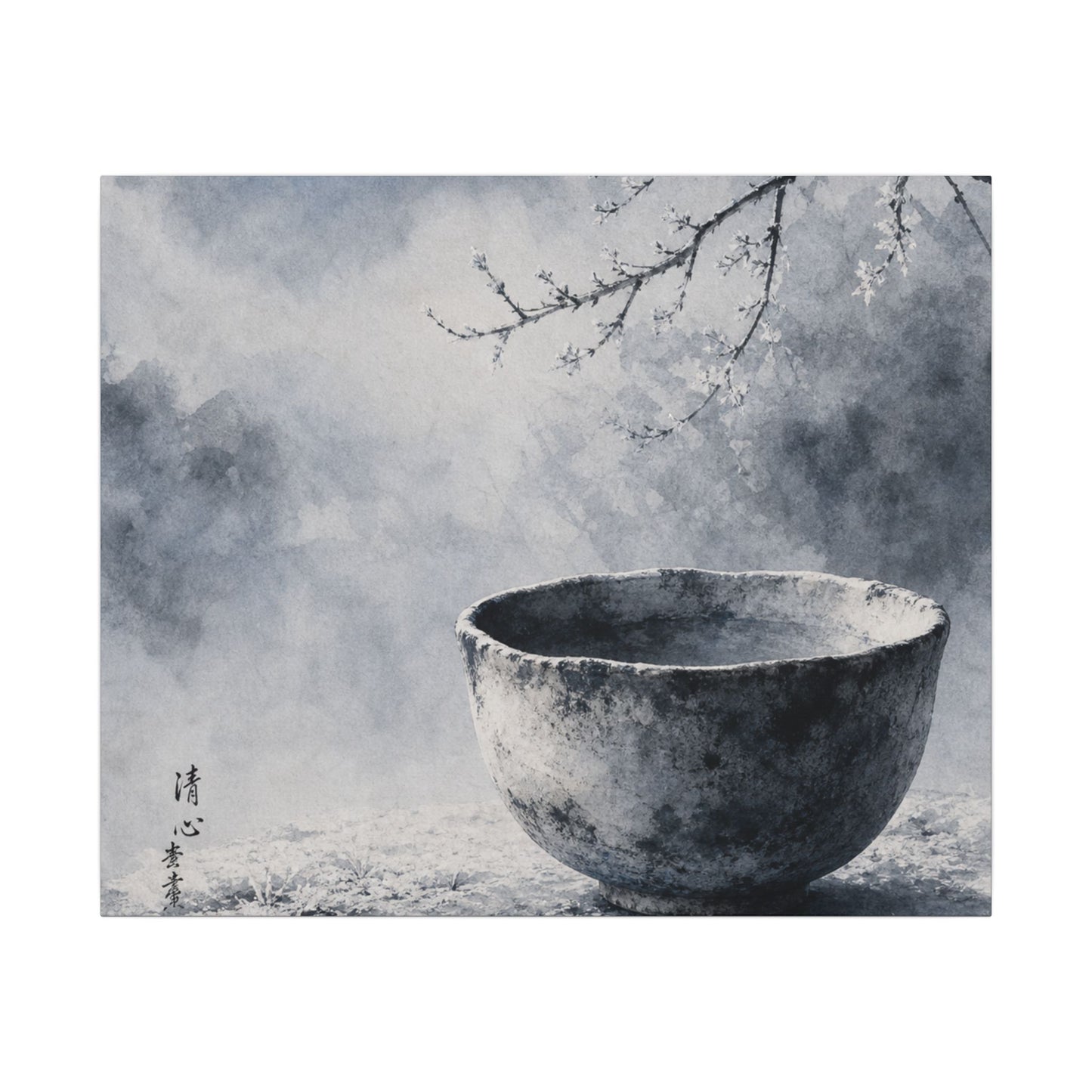 Seijaku Ceramic Bowl Canvas Art - Zen Sumi E