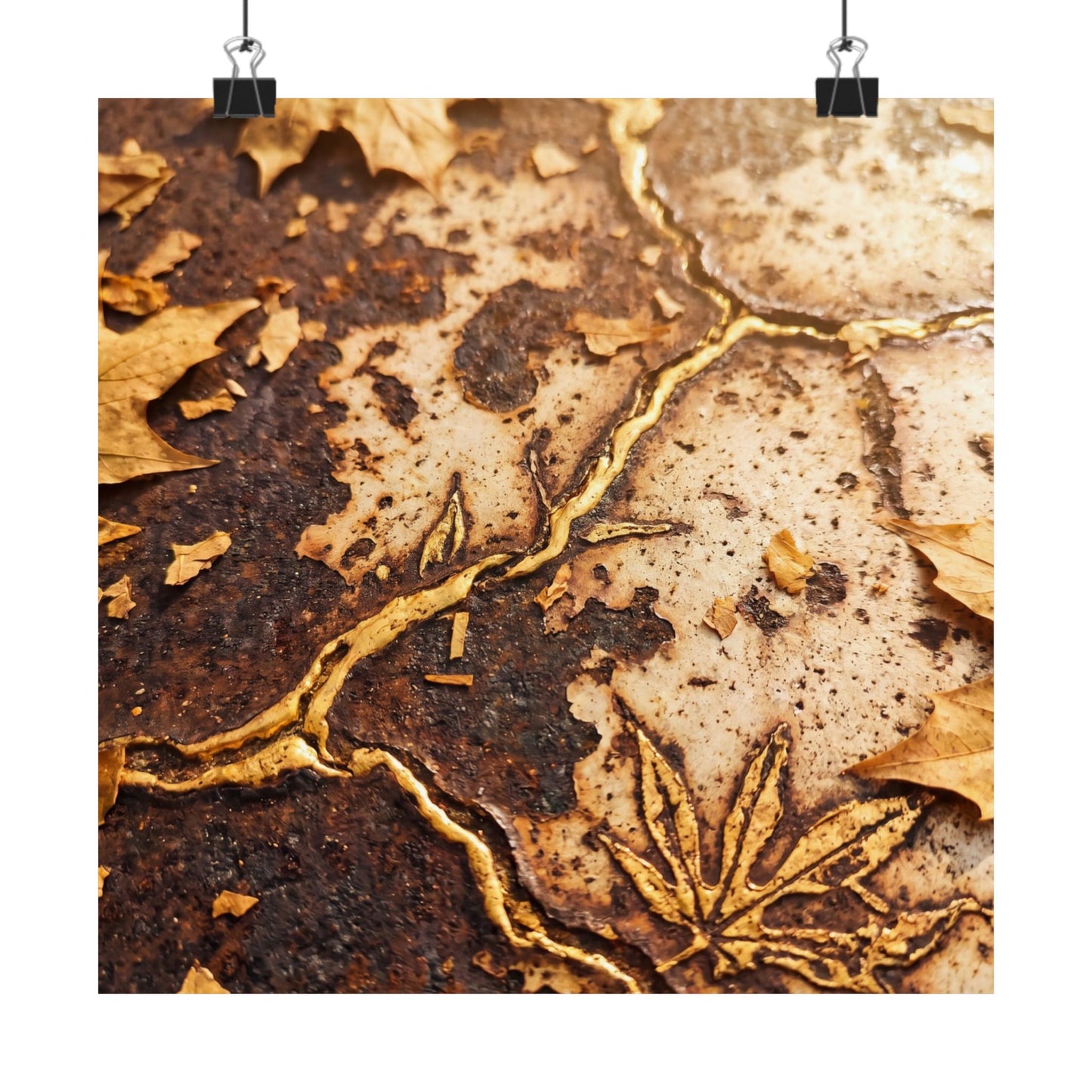 Rust Patina Wall Art Print | Autumn Kintsugi Gold Vein Art