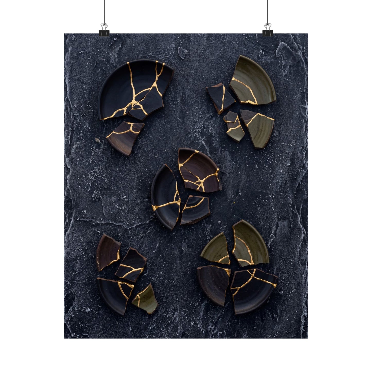 Moody Broken Pottery Wall Art Print - Shadow Zen Dark Japandi