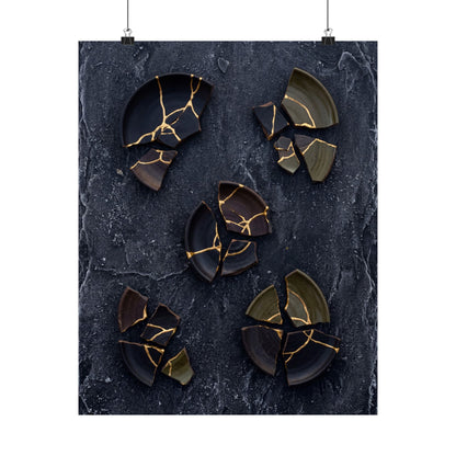 Moody Broken Pottery Wall Art Print - Shadow Zen Dark Japandi