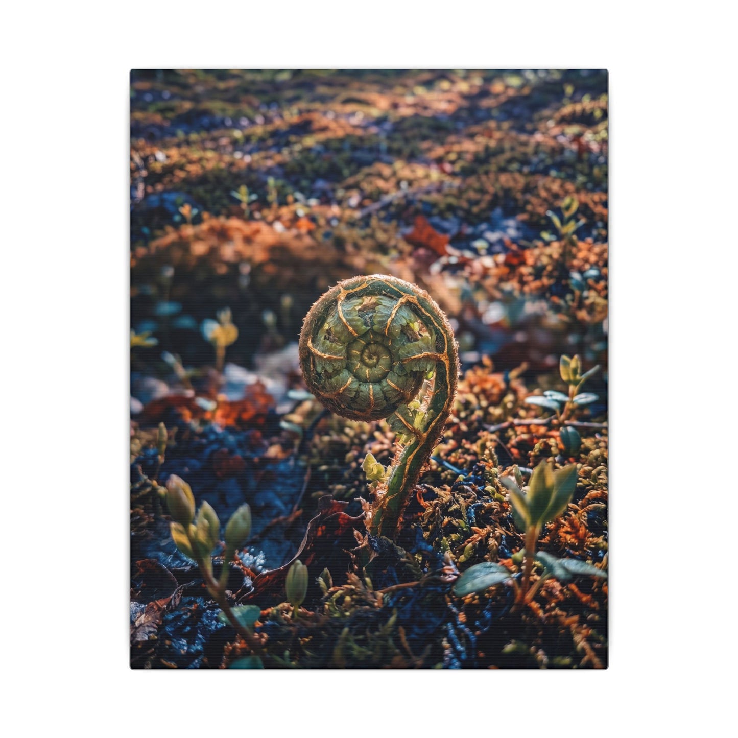 Kintsugi Fern Unfurling in Dappled | Gold Vein Canvas Art