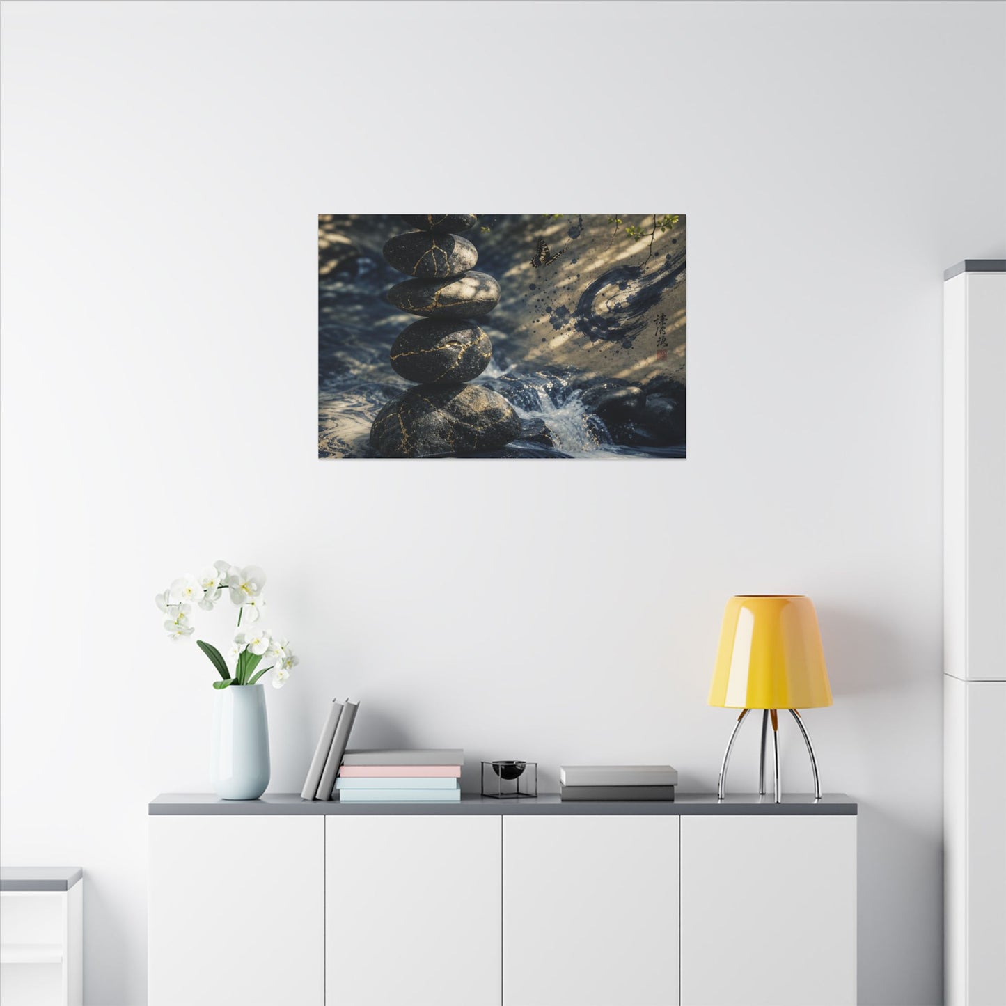 Kintsugi River Stones in Dappled | Broken Beauty Canvas Art