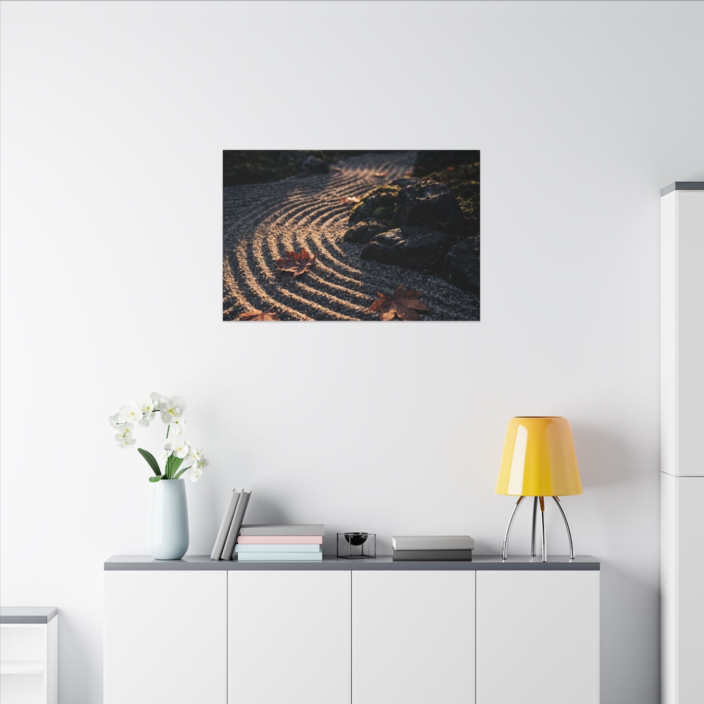 Rock Garden Moody Minimal Canvas Art | Bold Dark Japandi Art