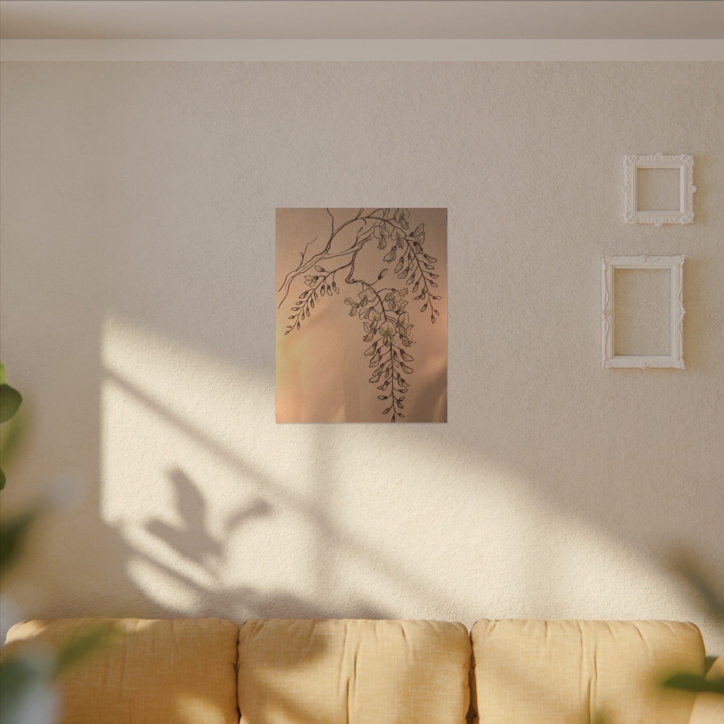Japandi Wisteria in Candlelight | Minimal Line Canvas Art