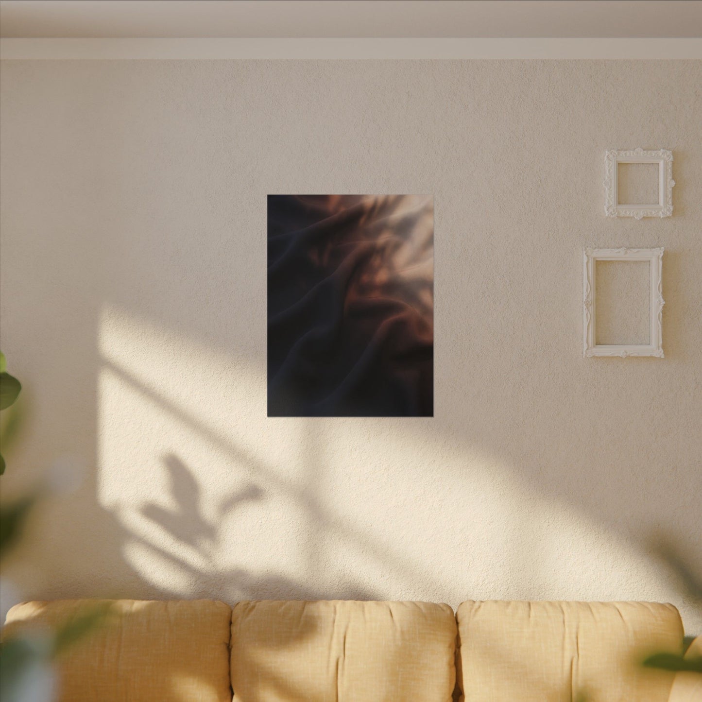 Dark Japandi Silk Drape in Dawn | Shadow Zen Canvas Art