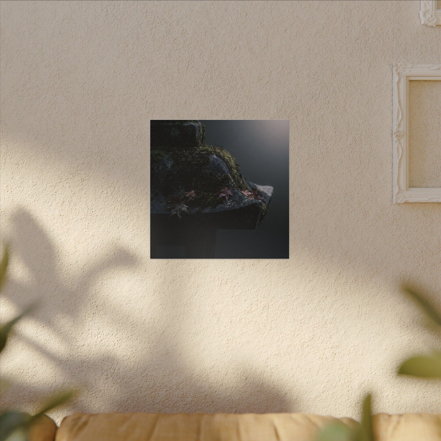 Stone Lantern Moody Minimal Canvas Art | Sophisticated Dark Japandi Art