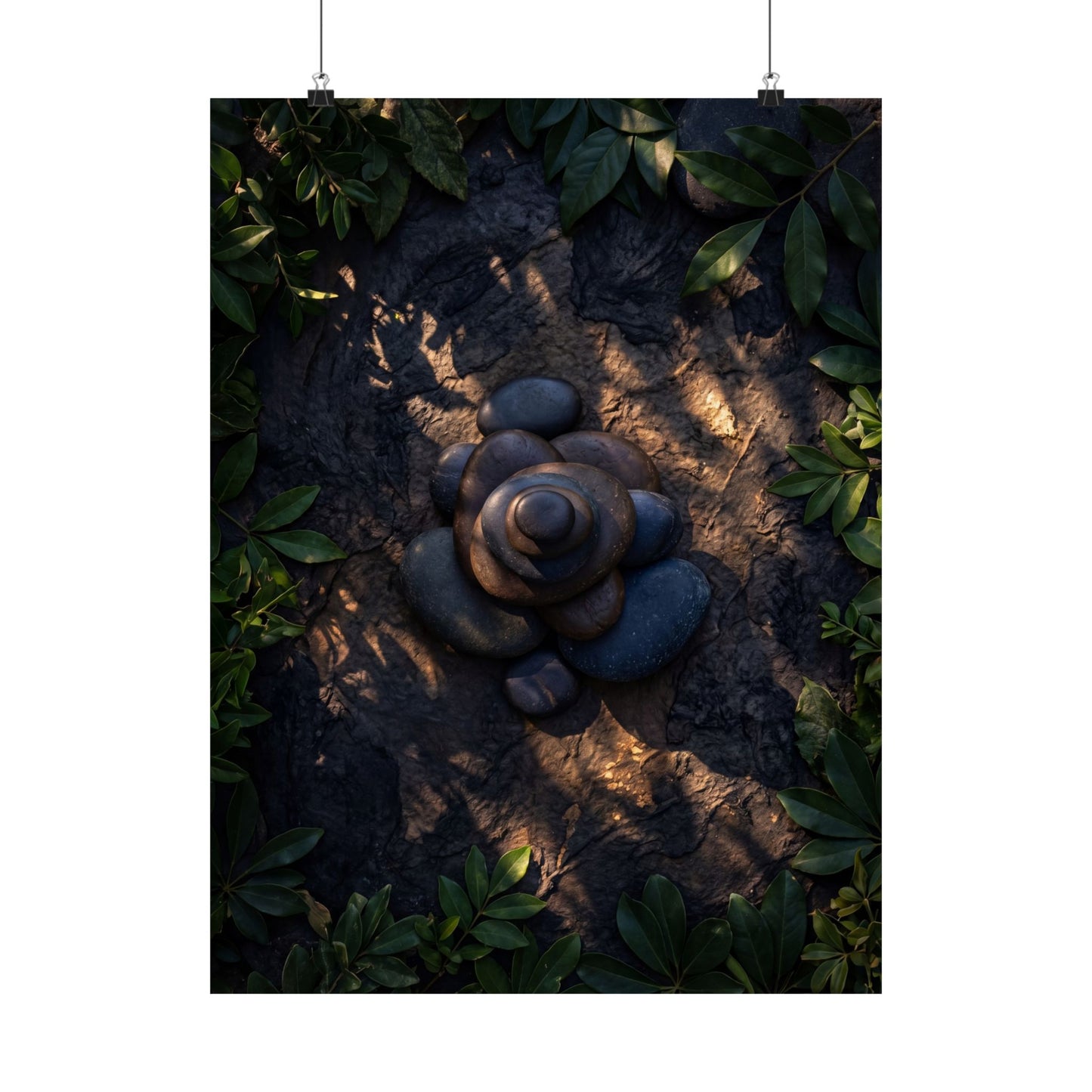 Ma River Stones Wall Art Print - Dark Japandi Dark Texture Art Print