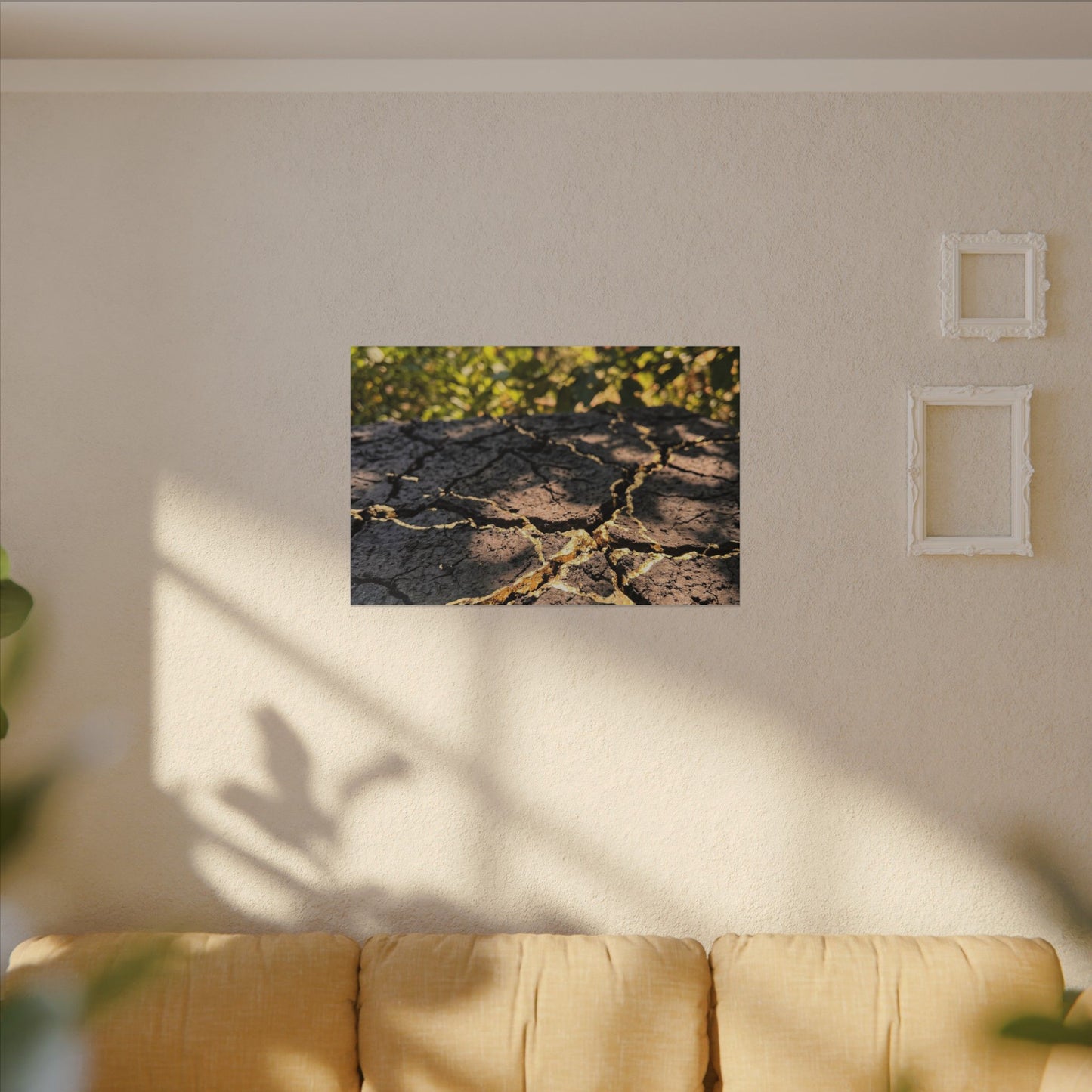 Shibui Cracked Earth Canvas Art - Kintsugi Gold Repair