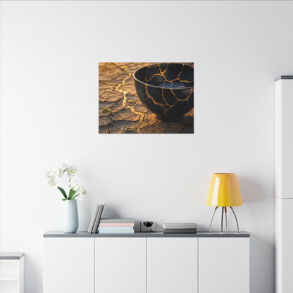 Golden Hour Cracked Earth Canvas Art - Kintsugi Fukinsei