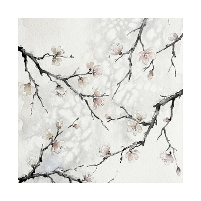 Winter Cherry Blossom Watercolor Wall Art Print | Elegant Decor