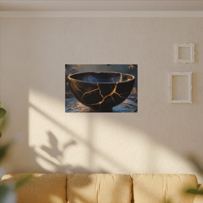 Ceramic Bowl Canvas Art | Winter Kintsugi Gold Repair Art