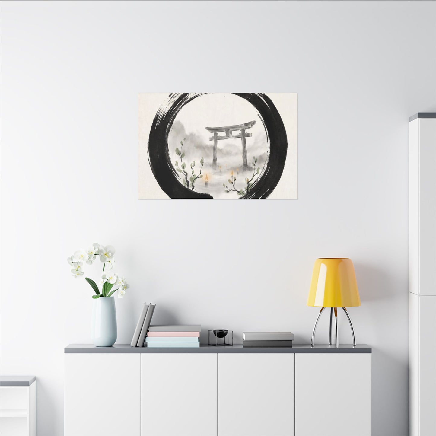 Spring Torii Gate Enso Canvas Art | Tranquil Decor