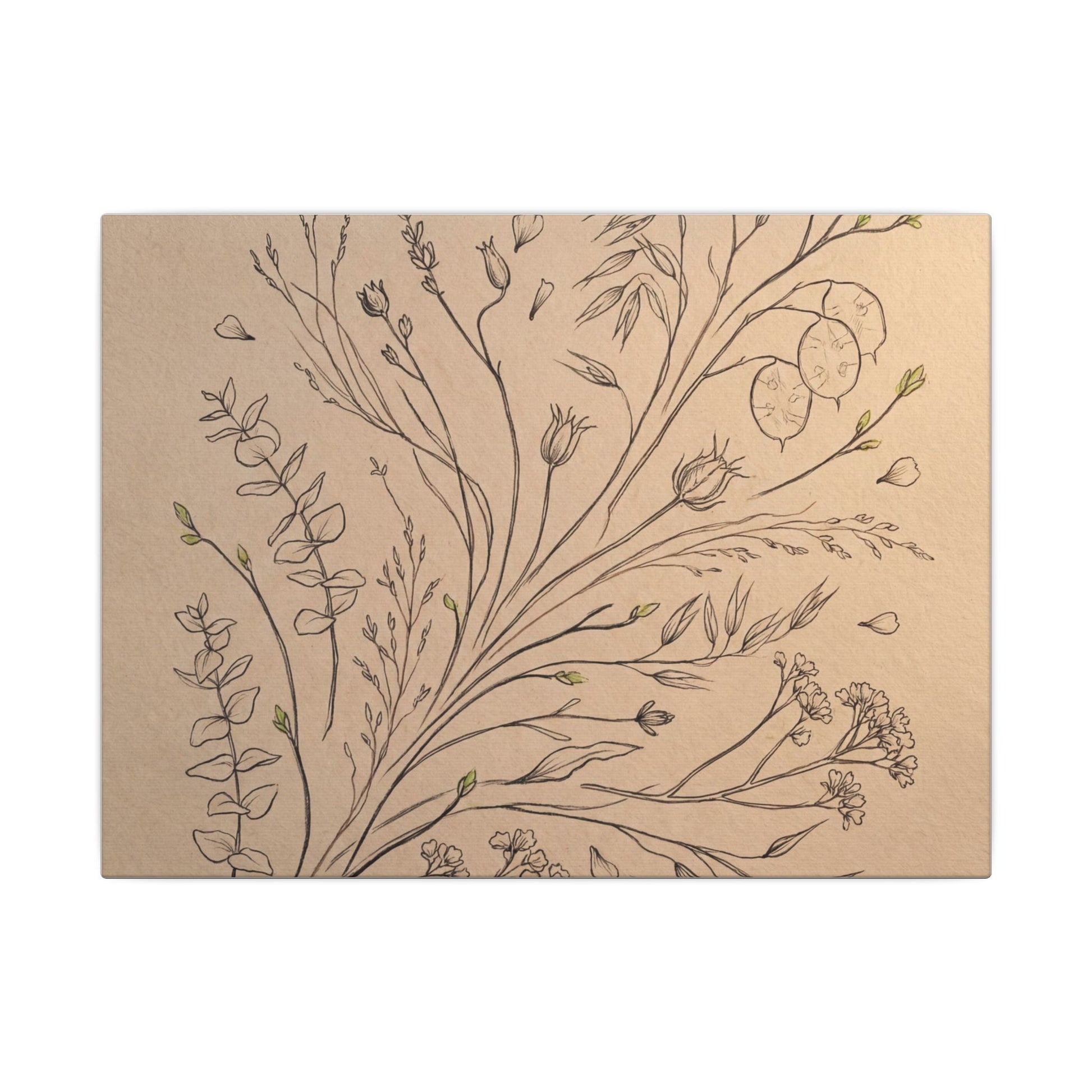 Japandi Dried Flowers in Golden Hour | Minimal Line Canvas Art Art Print
