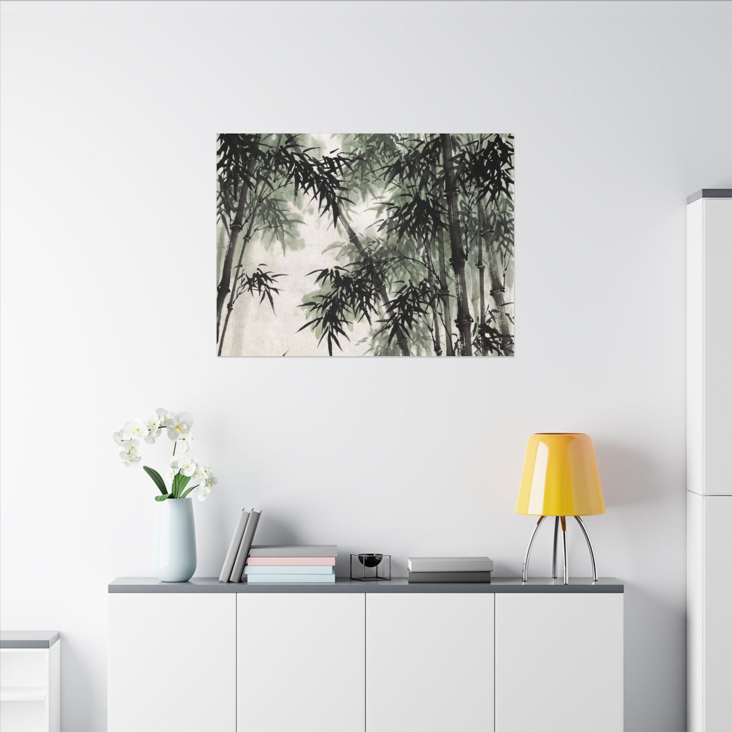 Zen Bamboo Grove in Overcast | Sumi E Canvas Art