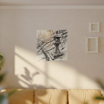 Golden Hour Stone Lantern Canvas Art - Japandi Kanso