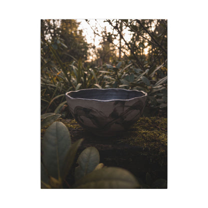 Ceramic Bowl Canvas Art | Summer Dark Japandi Charcoal Ink Art