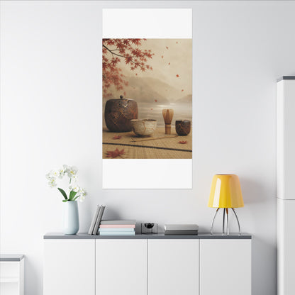 Tea Ceremony Canvas Art | Autumn Kintsugi Gold Vein Art