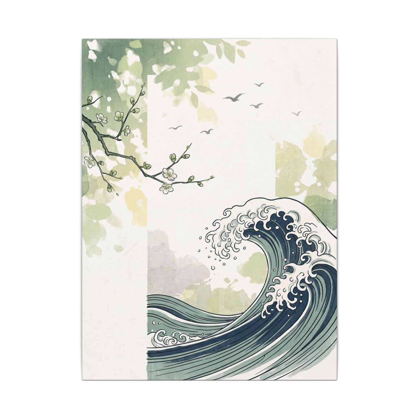 Spring Ocean Wave Ukiyo E Inspired Canvas Art | Serene Decor