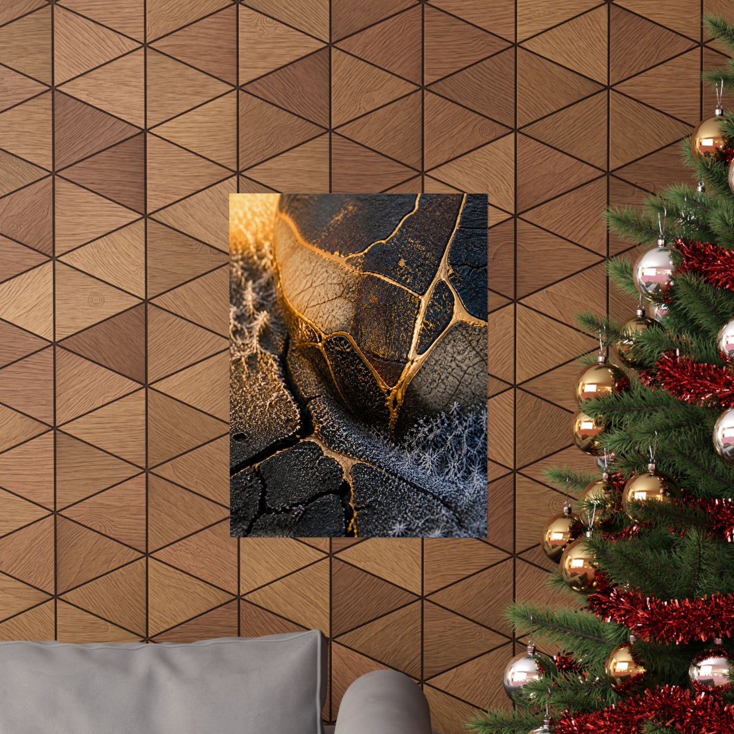 Kintsugi Cracked Earth in Golden Hour | Gold Repair Wall Art Print