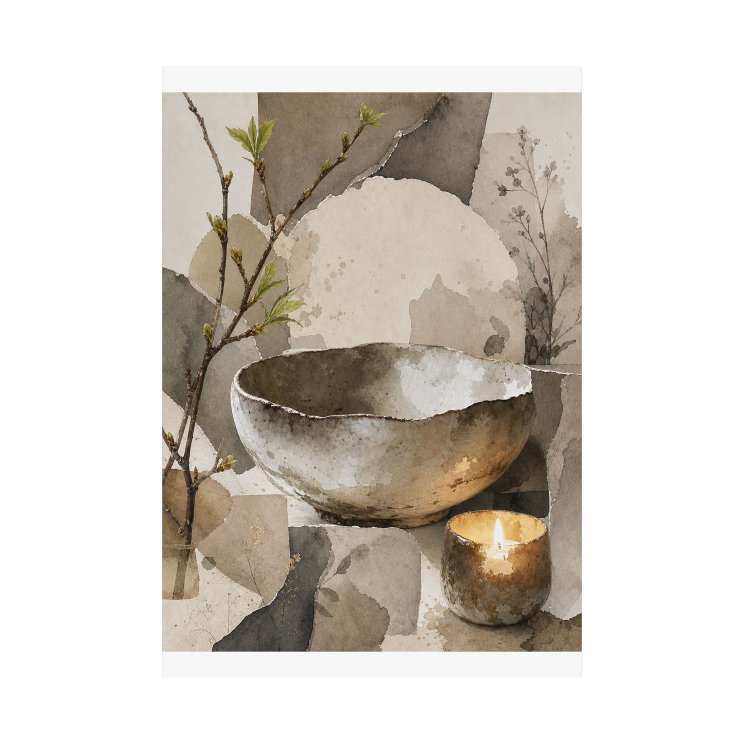 Candlelight Ceramic Bowl Wall Art Print - Japandi Fukinsei