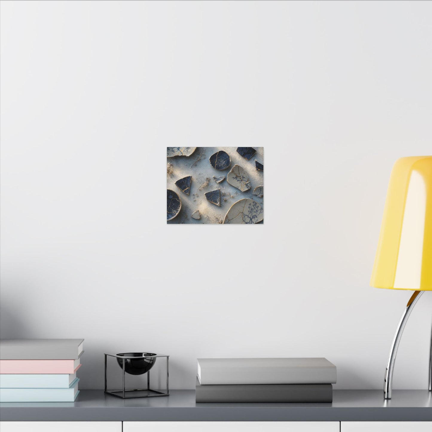 Broken Pottery Canvas Art | Winter Kintsugi Gold Vein Art