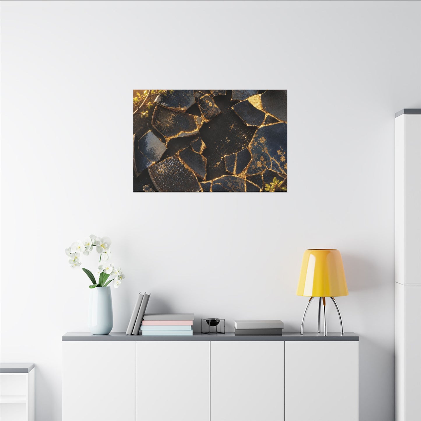 Golden Hour Broken Pottery Canvas Art - Kintsugi Ma