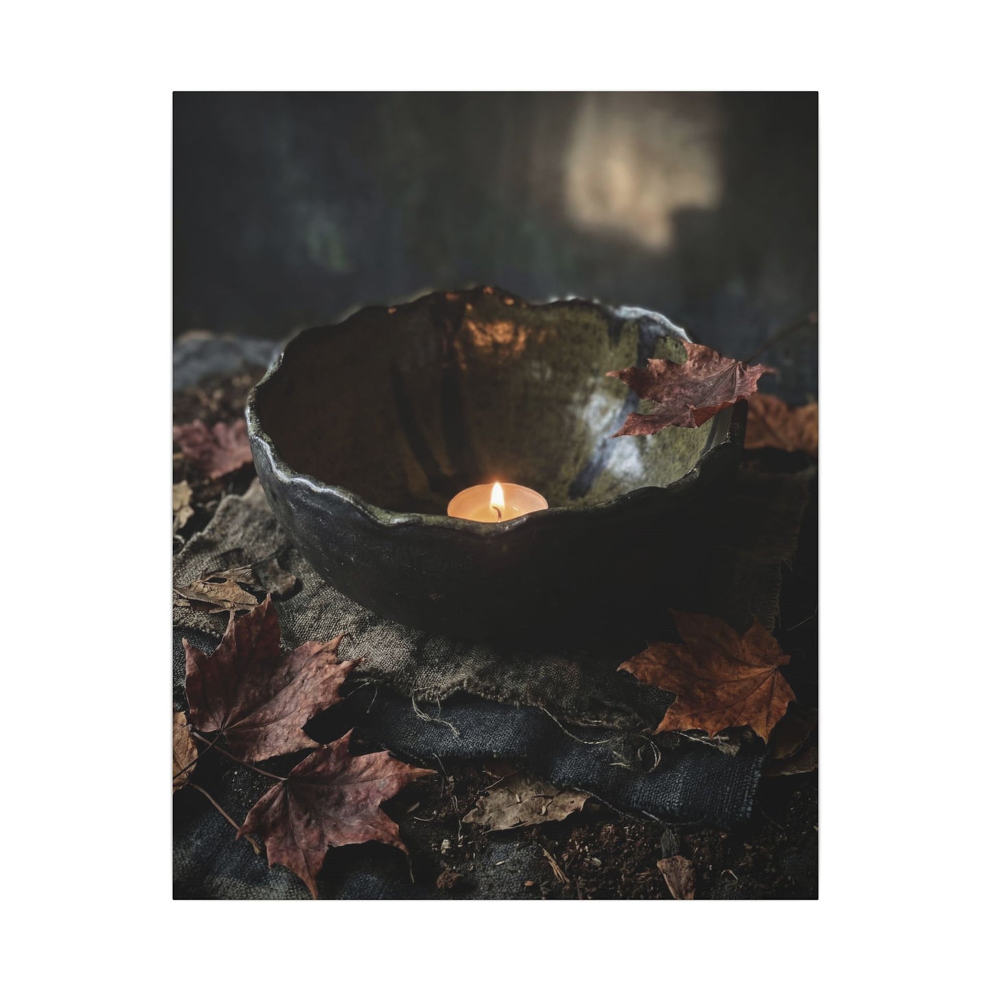 Candlelight Ceramic Bowl Canvas Art - Dark Japandi Kanso