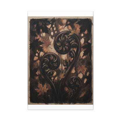 Mono No Aware Fern Unfurling Canvas Art - Dark Japandi Charcoal Ink