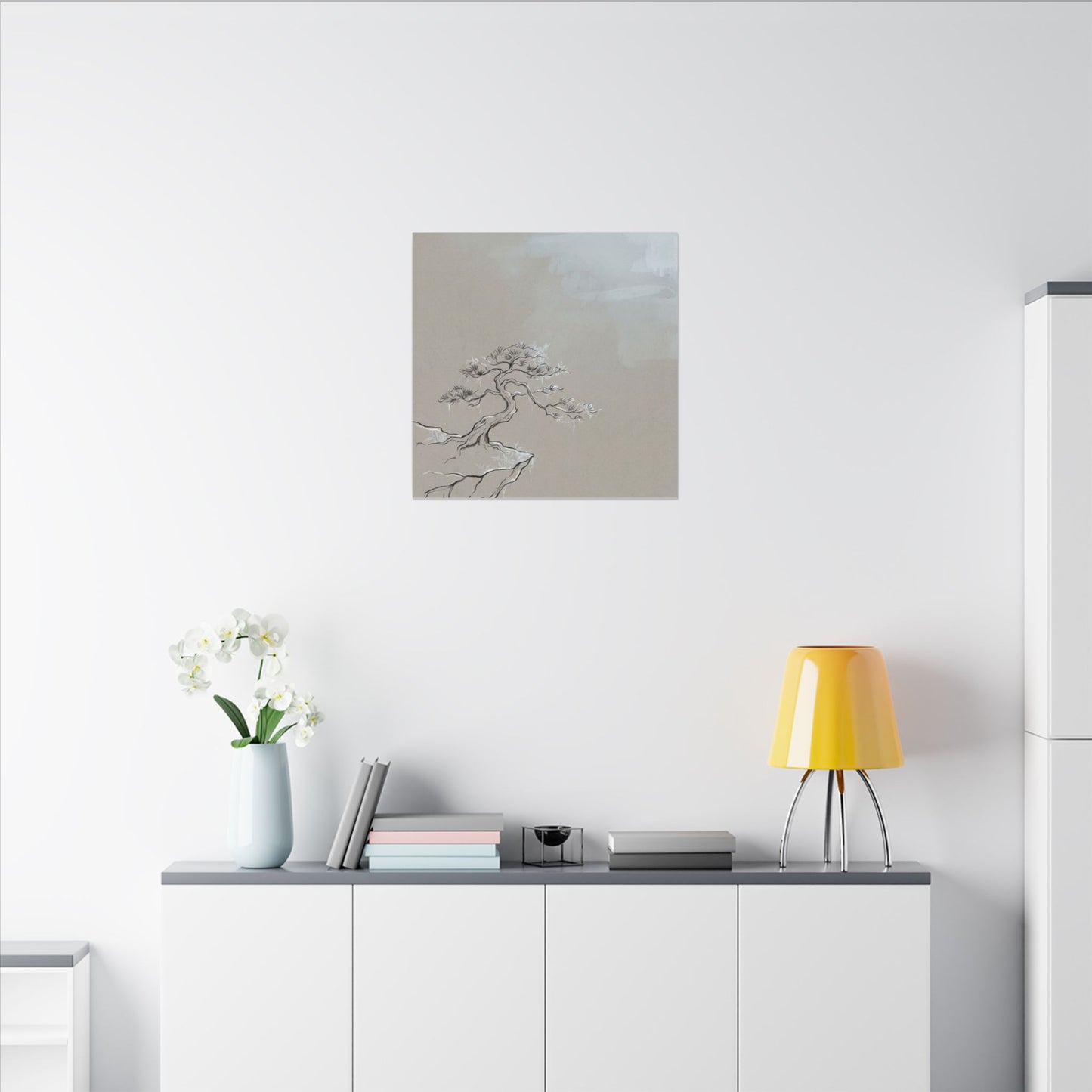 Pine Tree Minimal Line Canvas Art | Warm Japandi Art