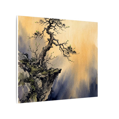 Zen Pine Tree in Golden Hour | Sumi E Canvas Art