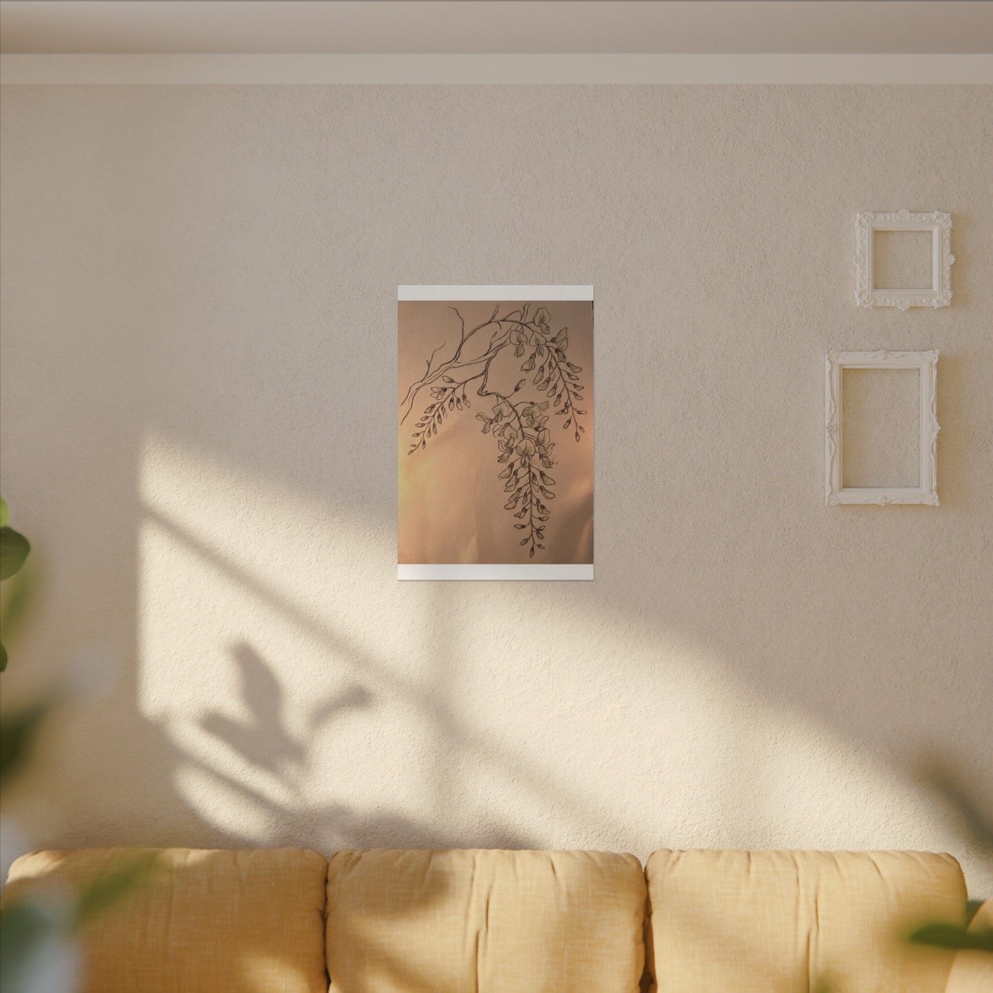 Japandi Wisteria in Candlelight | Minimal Line Canvas Art