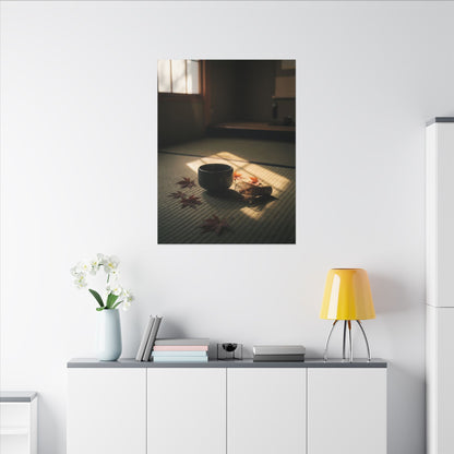 Dark Japandi Tea Ceremony in Golden Hour | Moody Minimal Canvas Art