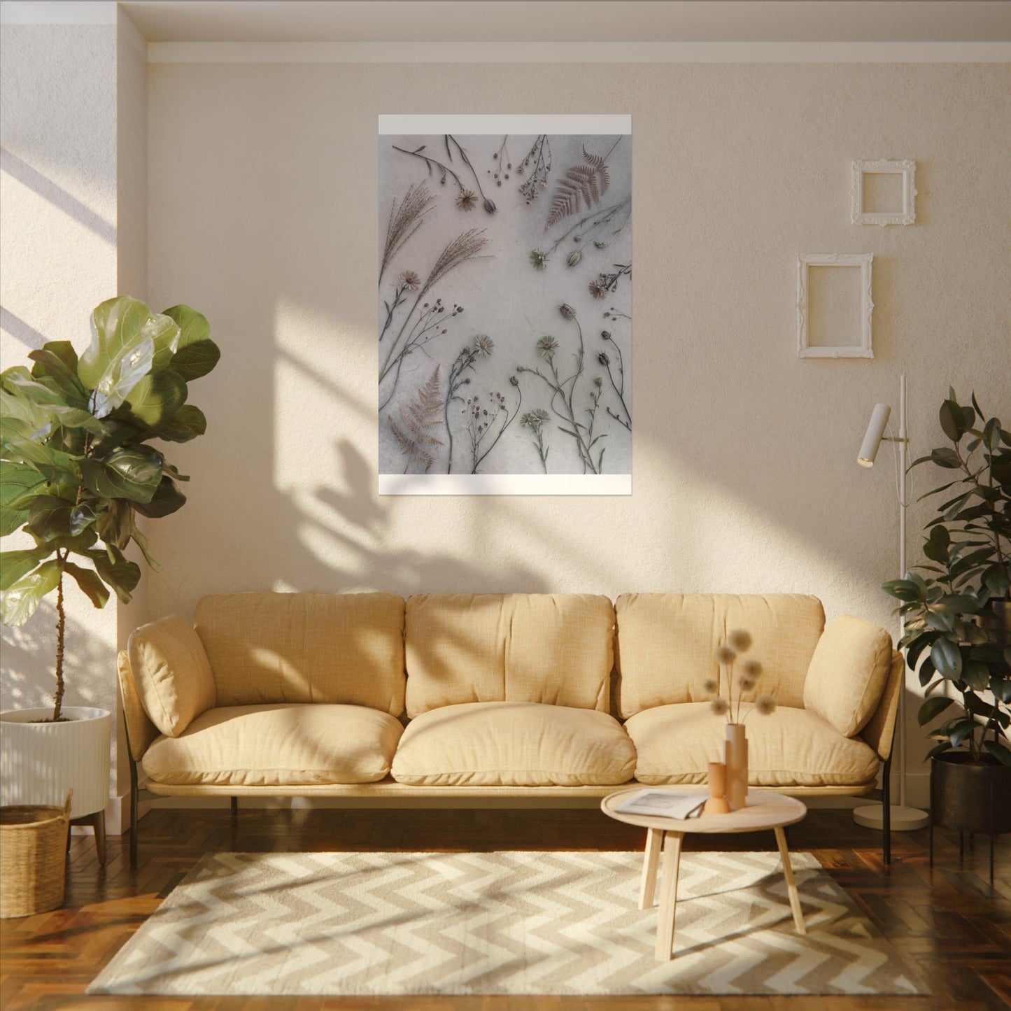 Dried Flowers Japanese Pattern Canvas Art | Elegant Japandi Art
