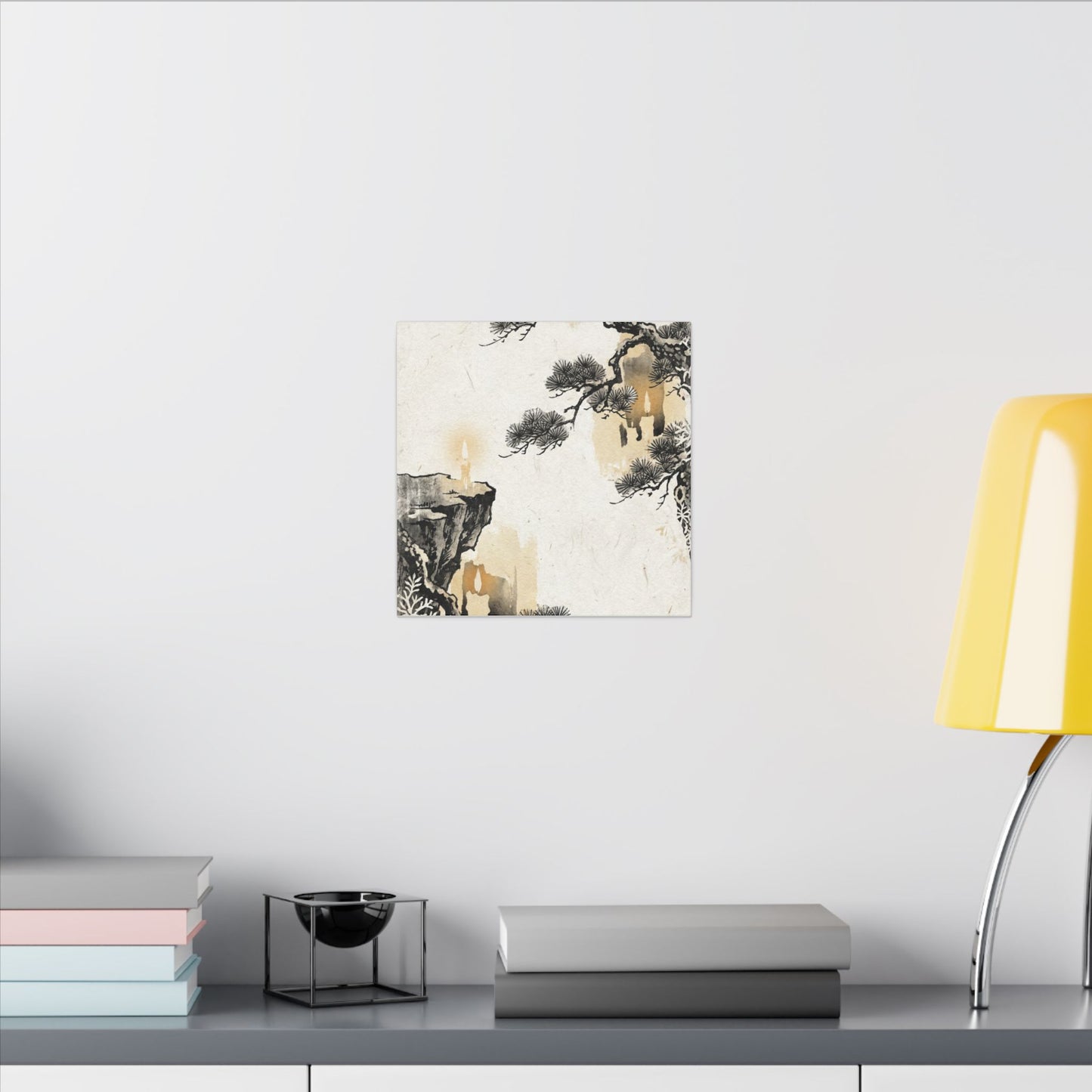 Japandi Pine Tree in Candlelight | Japanese Pattern Canvas Art