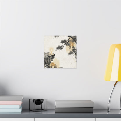 Japandi Pine Tree in Candlelight | Japanese Pattern Canvas Art