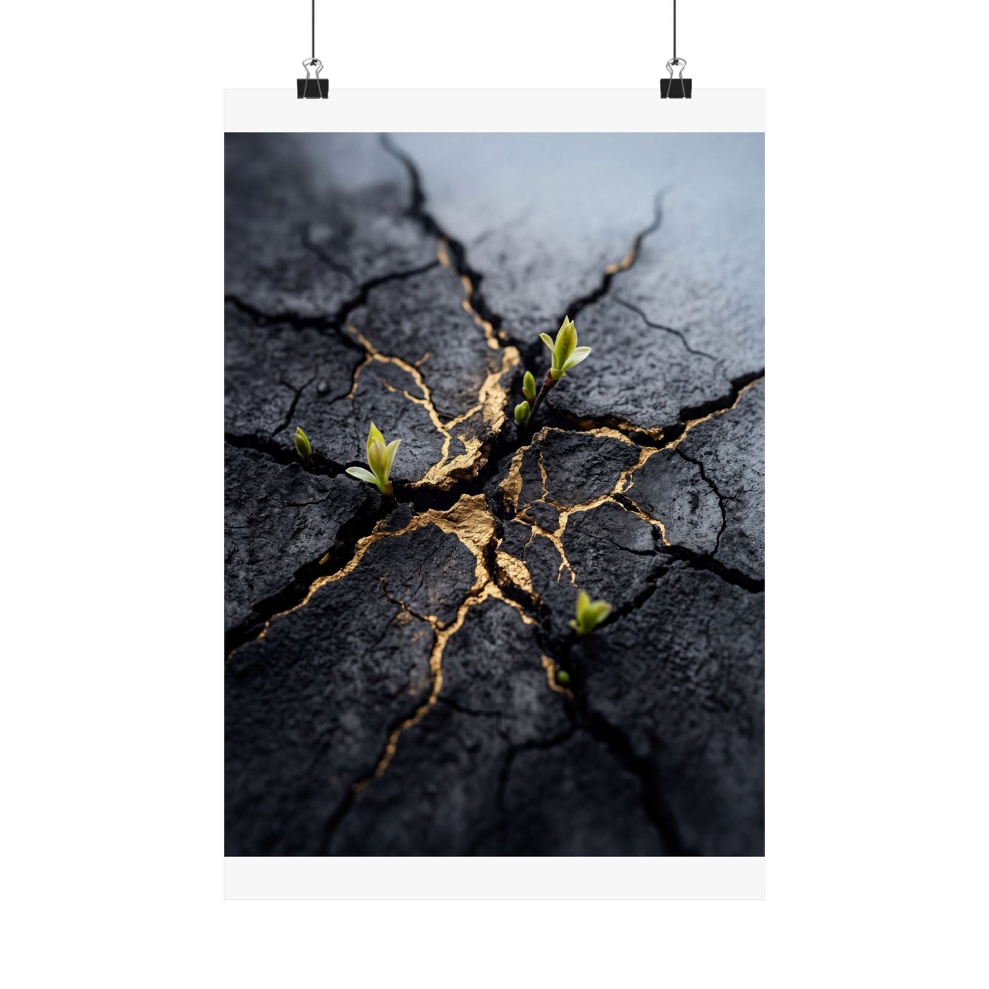 Spring Cracked Earth Charcoal Ink Wall Art Print | Moody Decor