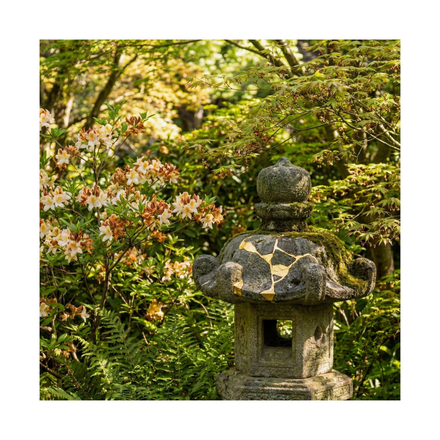Dappled Stone Lantern Wall Art Print - Kintsugi Shibui