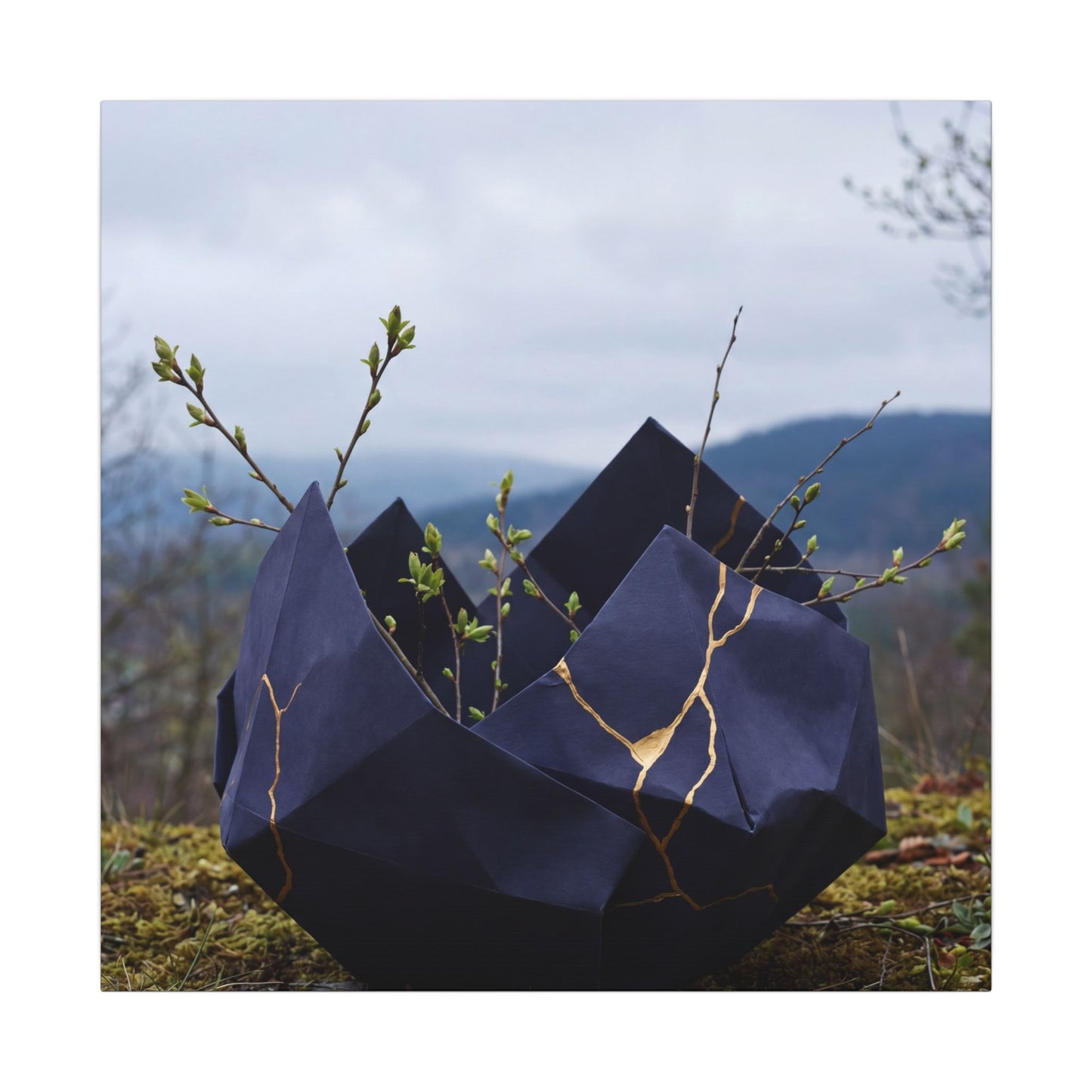 Paper Fold Canvas Art | Spring Kintsugi Gold Repair Art