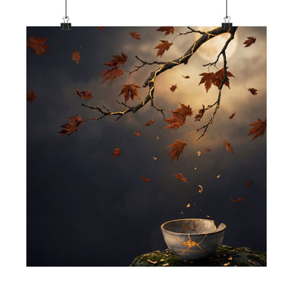 Kintsugi Moonlit Garden in Golden Hour | Gold Repair Wall Art Print