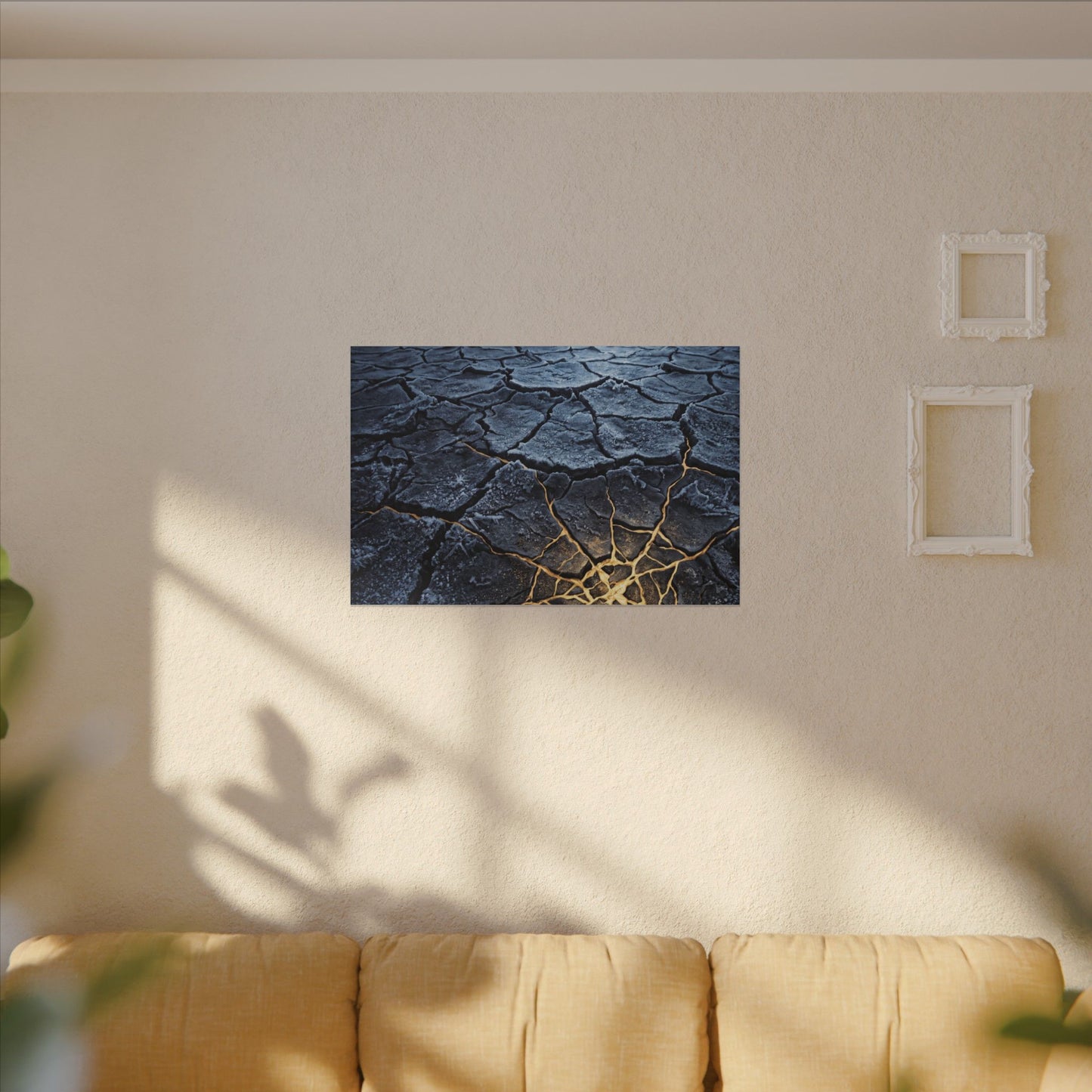 Moonlight Cracked Earth Canvas Art - Kintsugi Mono No Aware