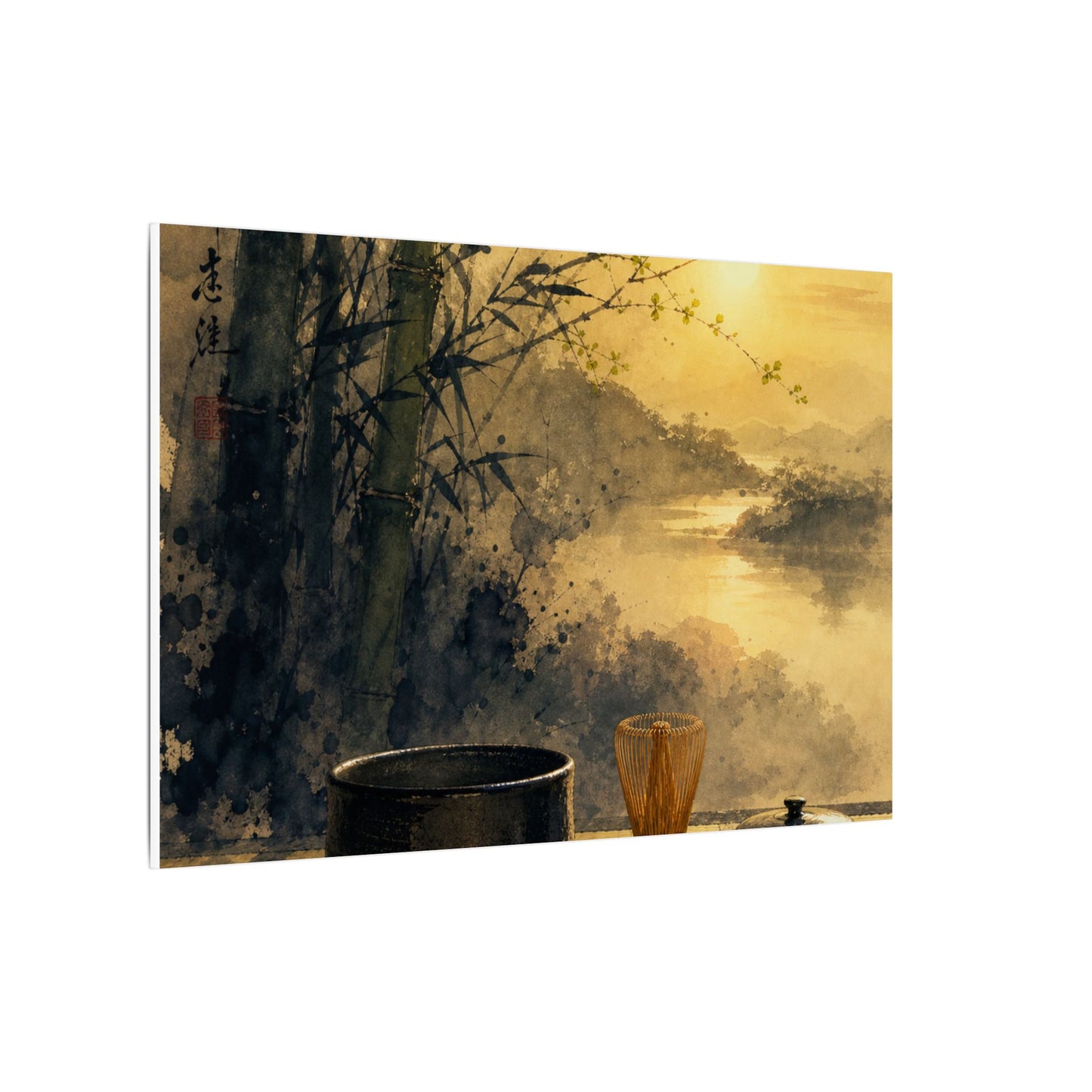 Tea Ceremony Sumi E Canvas Art | Contemplative Zen Art