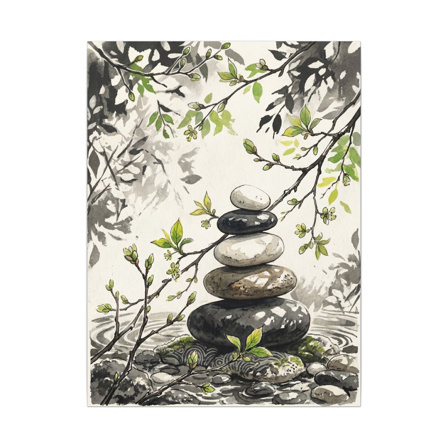 Spring River Stones Japanese Pattern Canvas Art | Elegant Decor