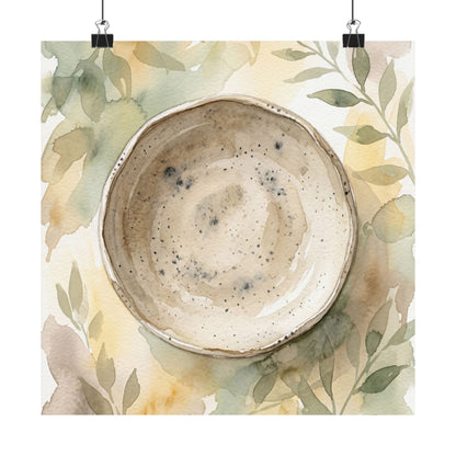 Elegant Ceramic Bowl Wall Art Print - Watercolor Japandi
