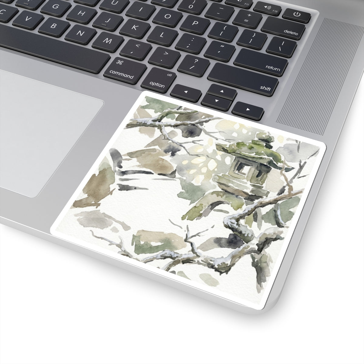 Earthy Stone Lantern Sticker - Watercolor Japandi Art Print