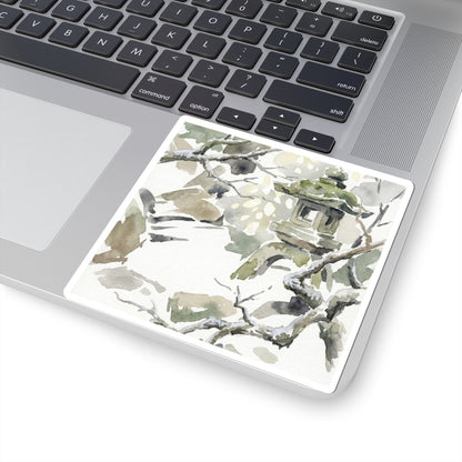Earthy Stone Lantern Sticker - Watercolor Japandi Art Print