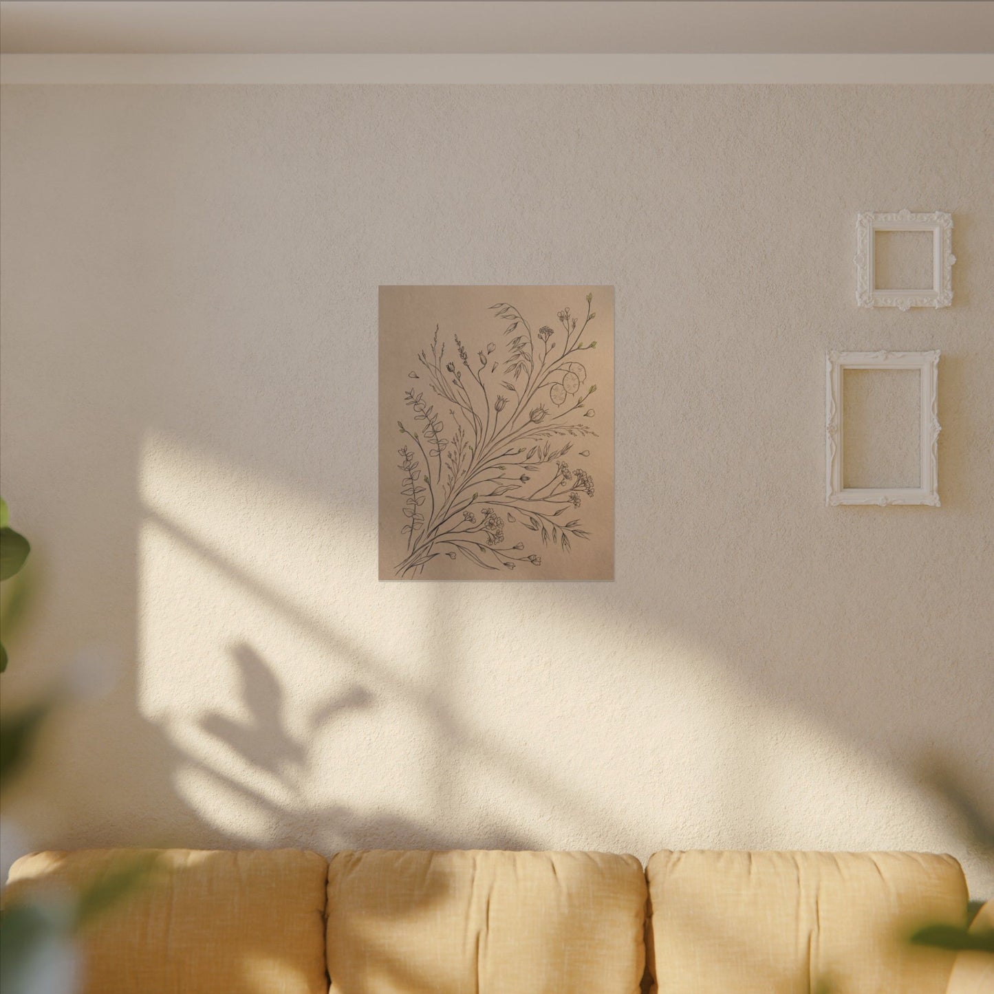 Japandi Dried Flowers in Golden Hour | Minimal Line Canvas Art