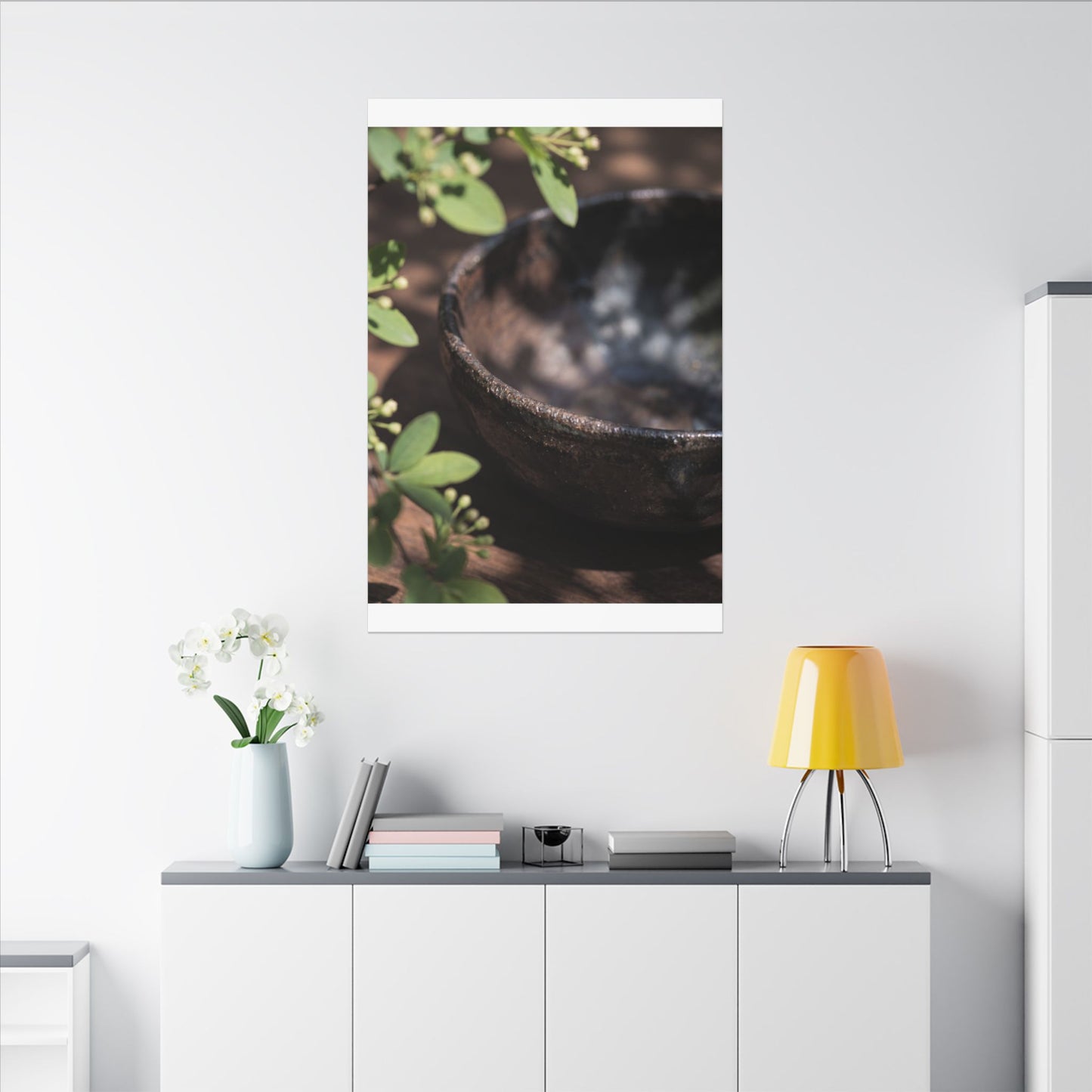 Ceramic Bowl Shadow Zen Canvas Art | Moody Dark Japandi Art